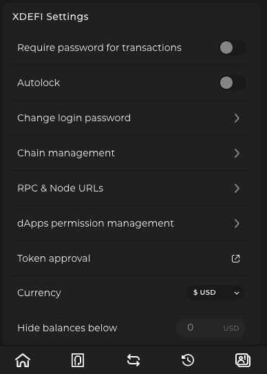 XDEFI Wallet Security Settings